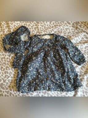 Carter's Blue Floral Button-Front Baby Dress with Bonnet